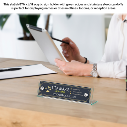 8"W x 2"H Sign Frame Desk Nameplate Slanted with Silver Standoffs