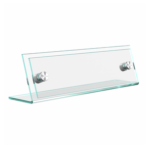 8"W x 2"H Side Load Acrylic Sign Holder - Slant Back Landscape (Silver Standoffs, Nameplate)