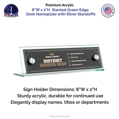 8"W x 2"H Sign Frame Desk Nameplate Slanted with Silver Standoffs