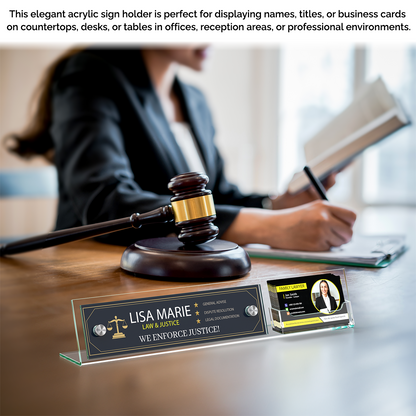 8"W x 2"H Modern Desk Nameplate Slanted Sign with Card Pocket