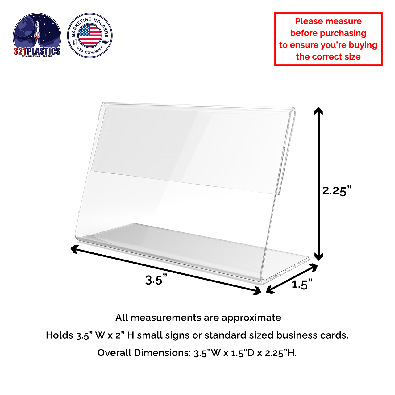 3.5"W x 2"H Side Load Acrylic Sign Holder - Slant Back Landscape (Business Card Holder) 321 Plastics 3.5"W x 2"H Side Load Acrylic Sign Holder - Slant Back Landscape (Business Card Holder) 321 Plastics