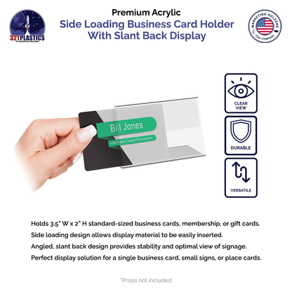 3.5"W x 2"H Business Card Holder Slant Back Display Side Load