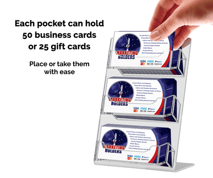 3 Pocket Slant Back Mirrored Business Card Holder Display
