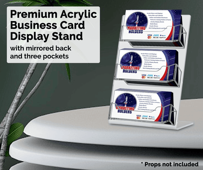 3 Pocket Slant Back Mirrored Business Card Holder Display