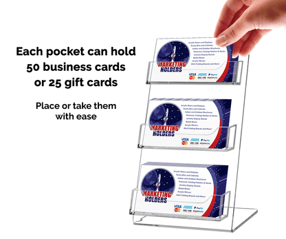 3 Pocket Business Gift Card Display Stand Slant Back Countertop