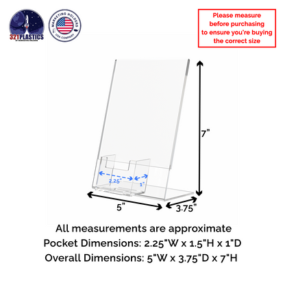 5"W x 7"H Slant Back Sign Holder with Vertical Card Pocket