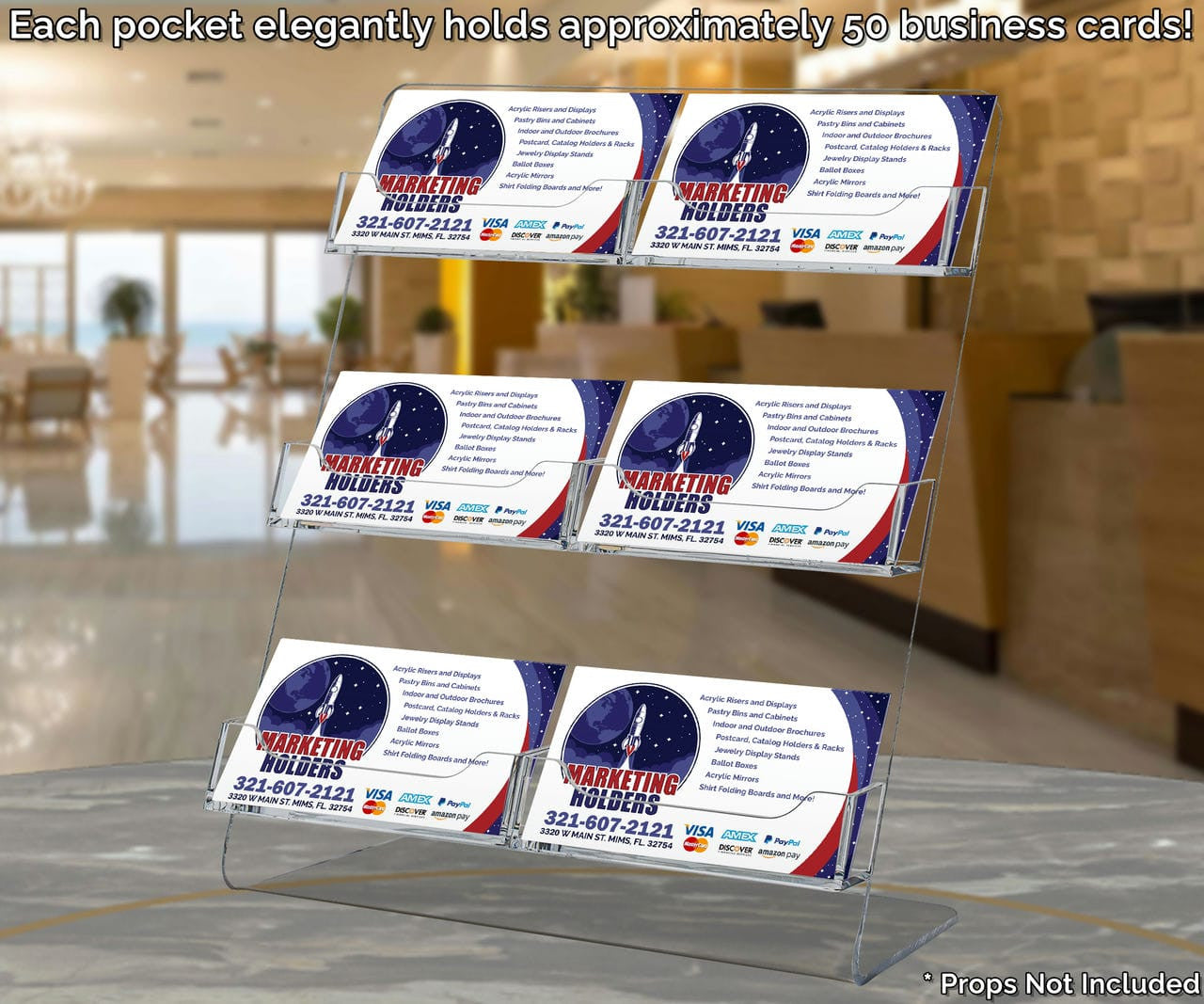 6 Pocket Business Gift Card Display with Slanted Back