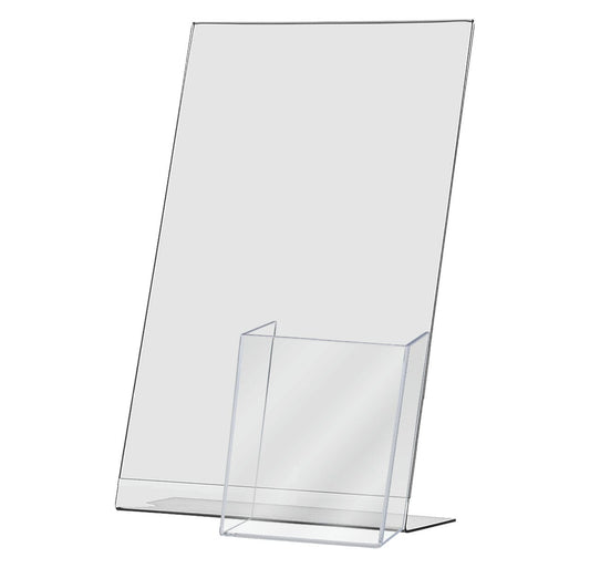 8.5"W x 14"H Tall Advertising Sign Holder with Brochure Pocket