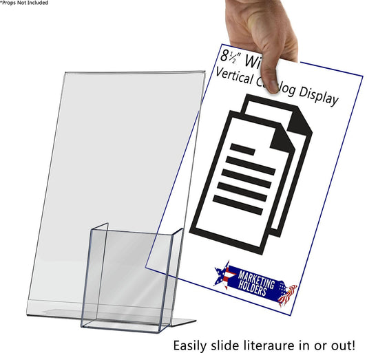 8.5"W x 14"H Tall Advertising Sign Holder with Brochure Pocket