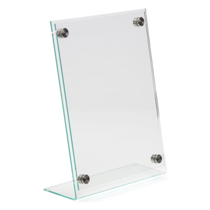 8.5"W x 11"H Side Load Acrylic Sign Holder - Slant Back (Silver Standoffs)