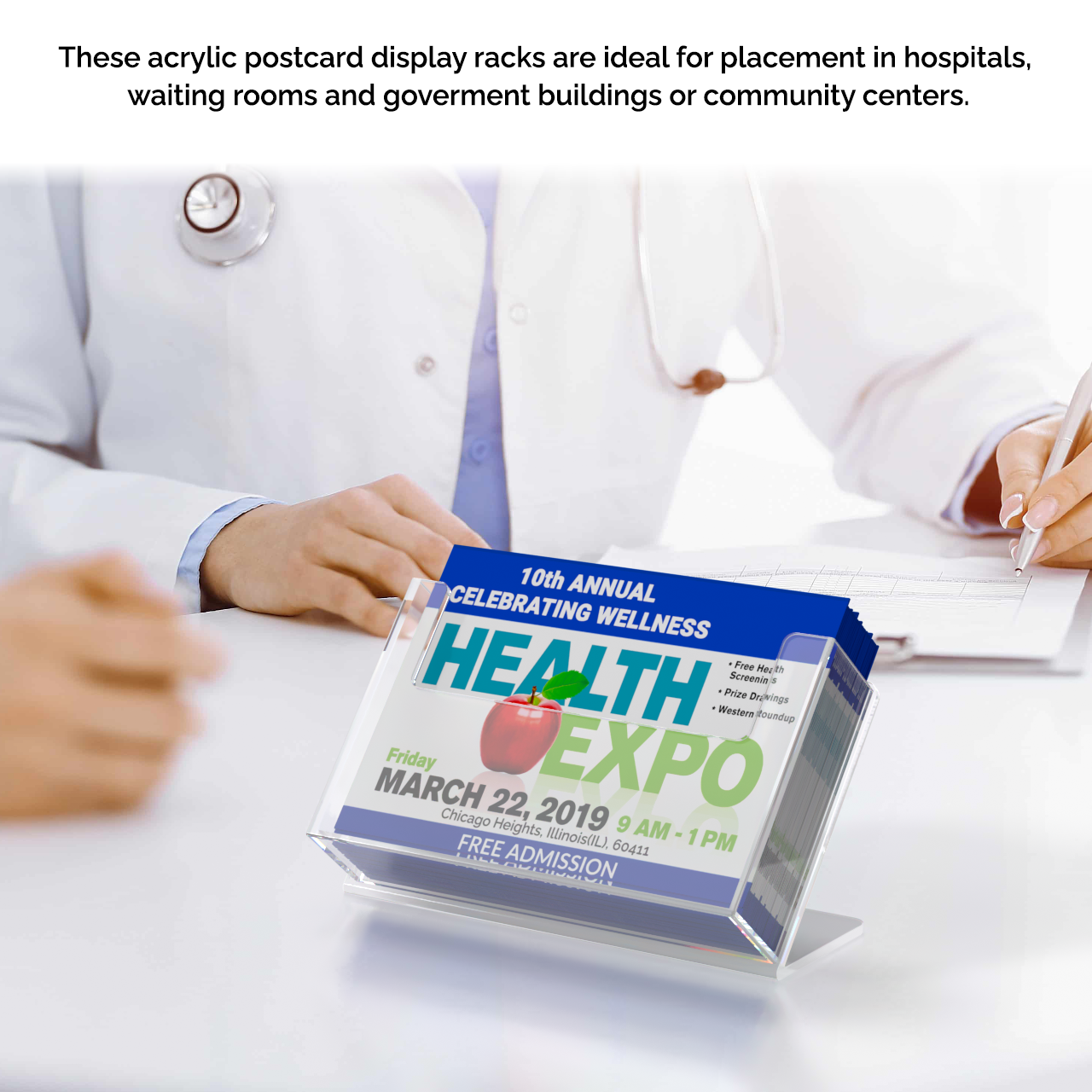 6"W Postcard Holder Slant Back Countertop Index Card Display