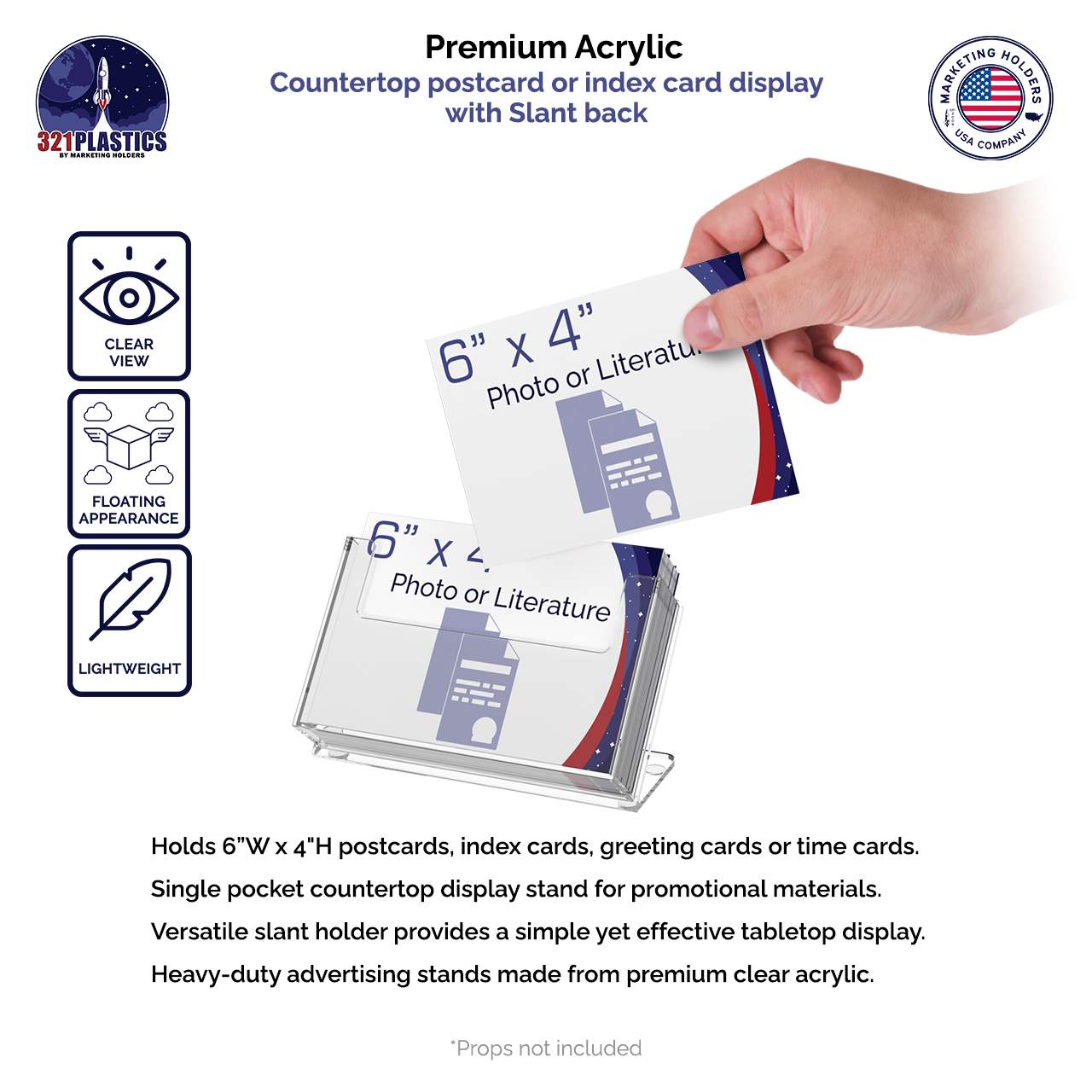 6"W Postcard Holder Slant Back Countertop Index Card Display