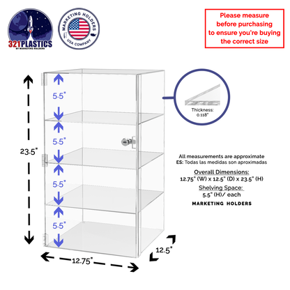 12"W x 12"D x 23"H Acrylic Locking Display Cabinet 3 Shelves