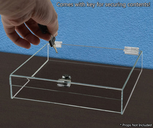 12"W x 12"D x 4"H Acrylic Locking Display Case with Lid and Keys