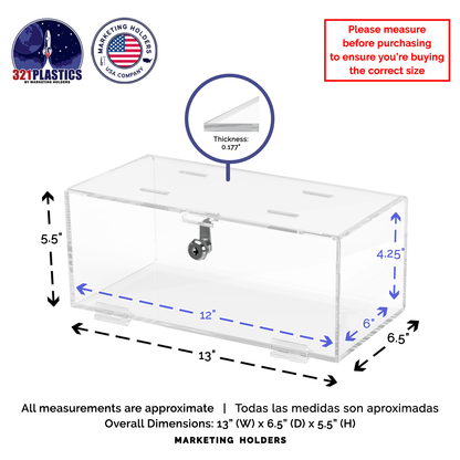 12"W x 4.25"H Locking Medical Box Clear Acrylic