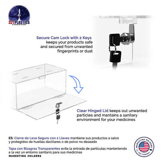 8"W x 3"H Locking Medical Box Clear Acrylic
