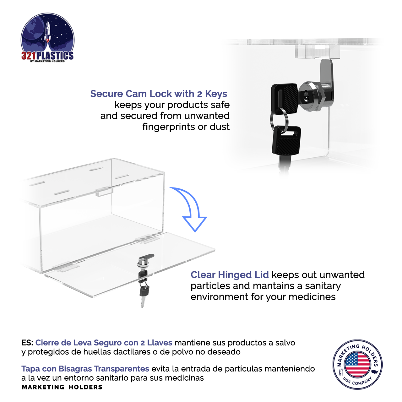 12"W x 4.25"H Locking Medical Box Clear Acrylic