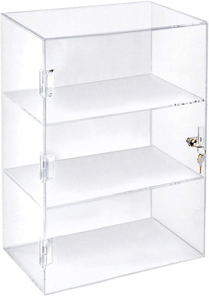 Locking Display Cabinet 12"W x 7"D x 19"H with 2 Shelves Clear Acrylic