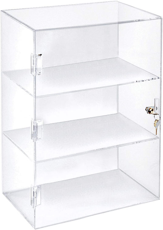 Locking Display Cabinet 12"W x 7"D x 19"H with 2 Shelves Clear Acrylic