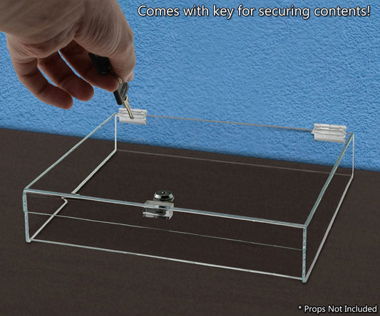 14"W x 14"D x 4"H Acrylic Locking Display Case with Lid and Keys