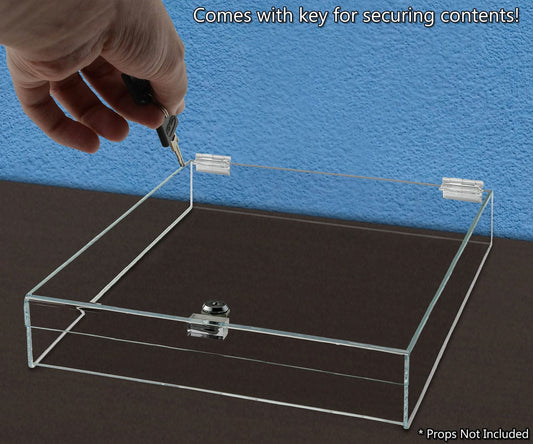 15"W x 17"D x 3"H Locking Display Case with Lid and Keys