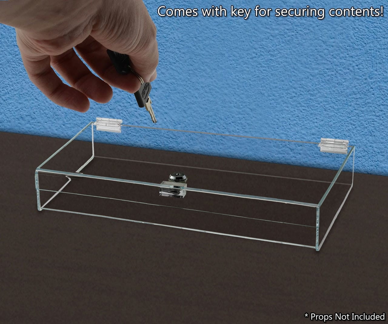 16"W x 10"D x 3"H Acrylic Locking Display Case with Lid and Keys