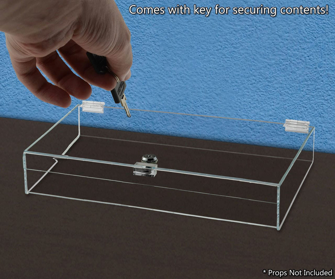 16"W x 13"D x 3"H Acrylic Locking Display Case with Lid and Keys
