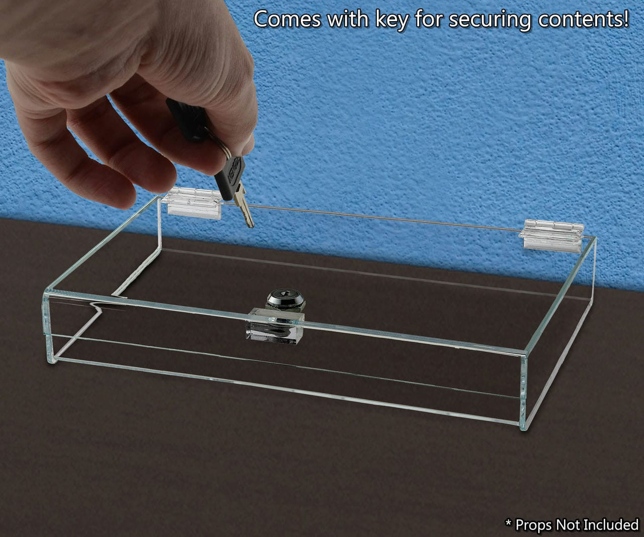 16"W x 8"D x 1.5"H Acrylic Locking Display Case with Lid and Keys