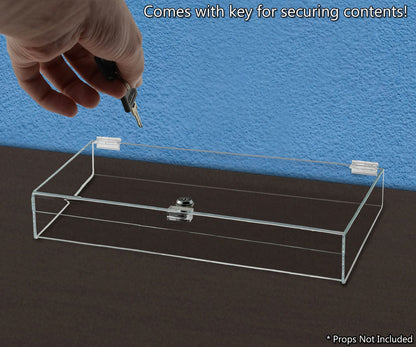 18"W x 12"D x 3"H Acrylic Locking Display Case with Lid and Keys