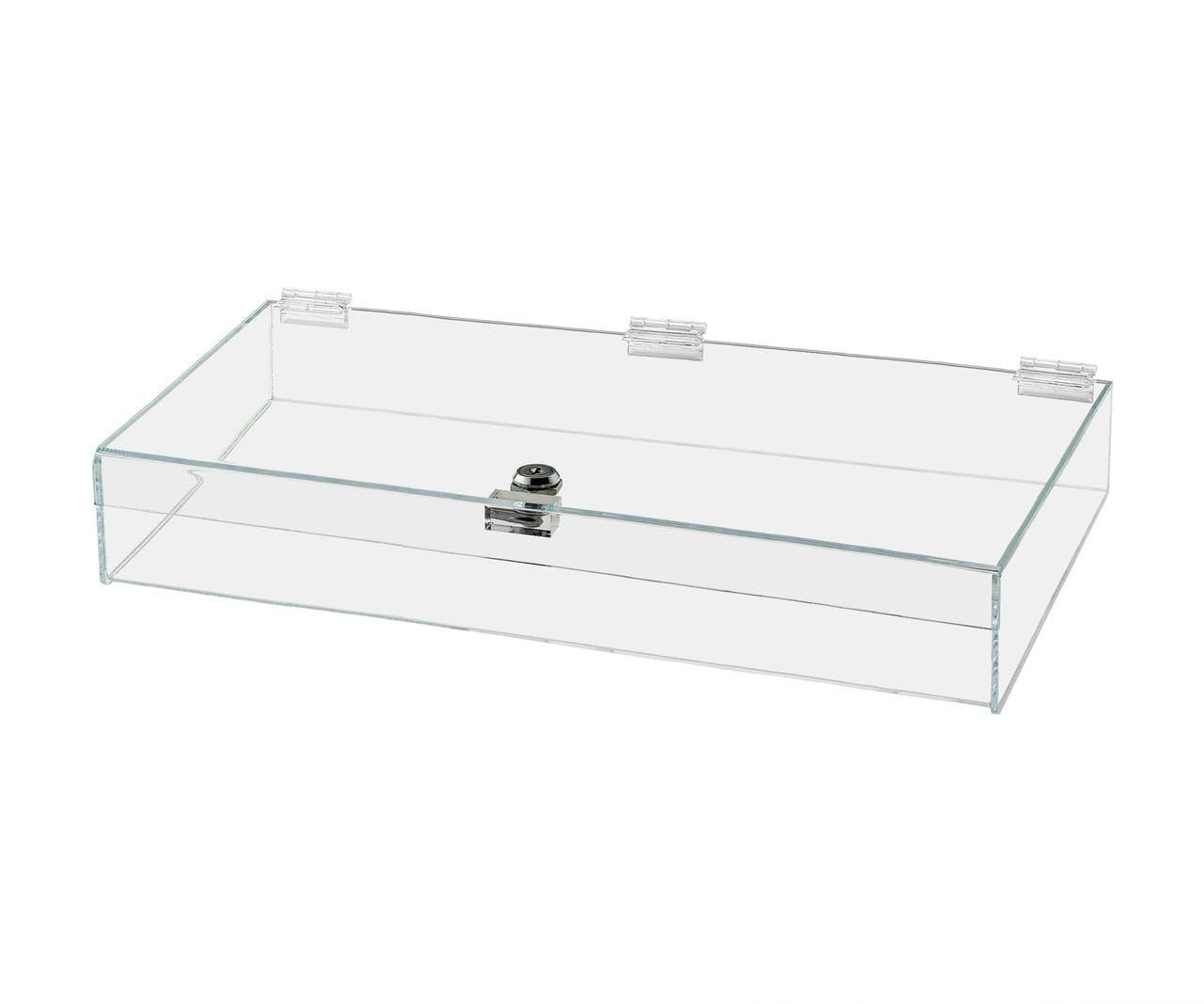 19"W x 13"D x 3"H Acrylic Locking Display Case with Lid and Keys