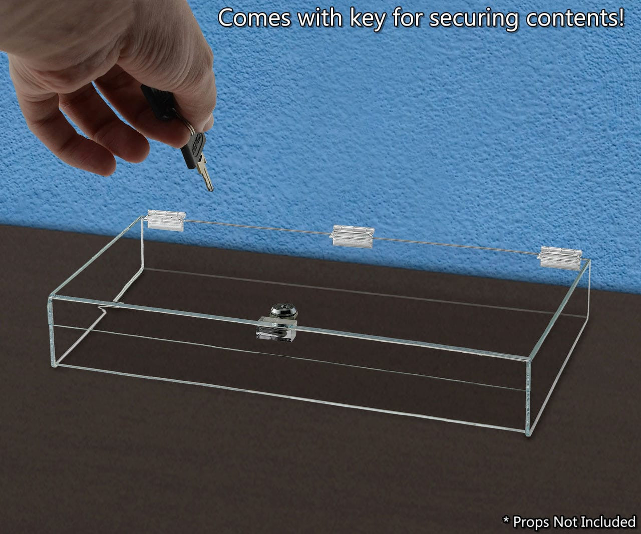 19"W x 13"D x 3"H Acrylic Locking Display Case with Lid and Keys