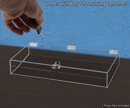 19"W x 13"D x 3"H Acrylic Locking Display Case with Lid and Keys