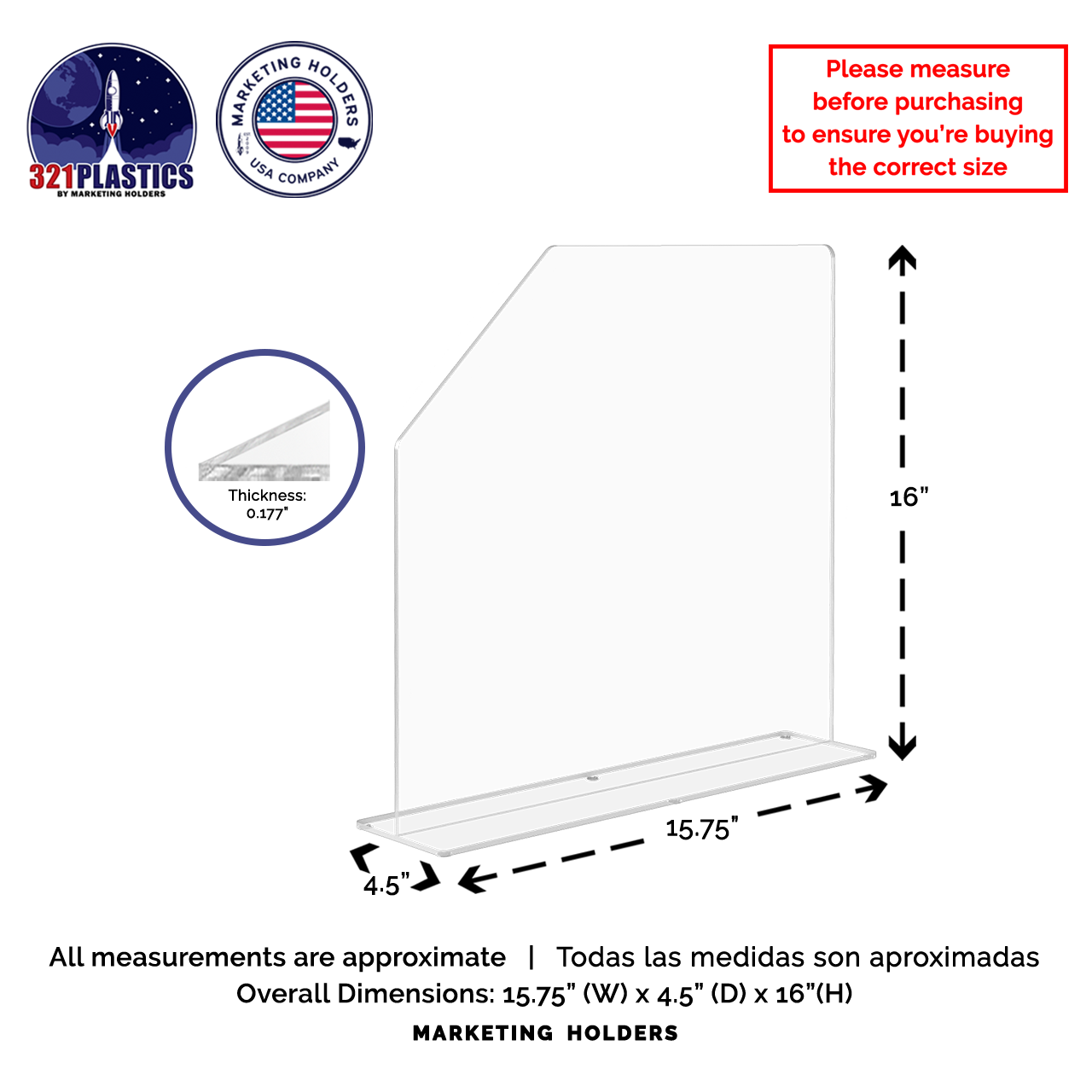 15.75"W x 16"H Sink Splash Guard Barrier
