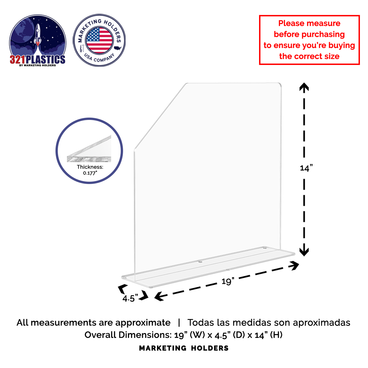 19"W x 14"H Sink Splash Guard Barrier