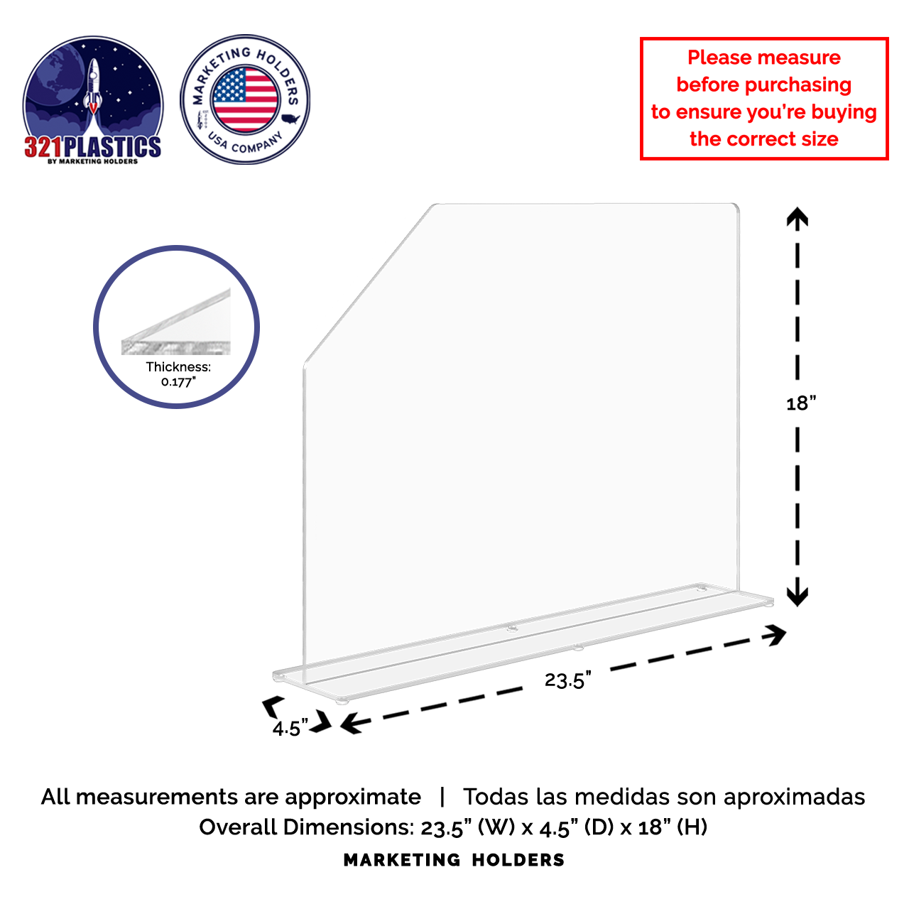 23.5"W x 18"H Sink Splash Guard Barrier