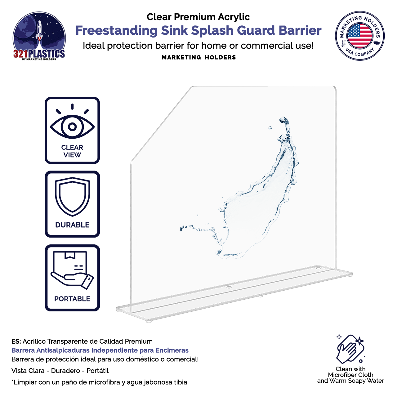 23.5"W x 18"H Sink Splash Guard Barrier