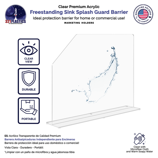 15.75"W x 16"H Splash Guard with Feet Acrylic Sink Barrier