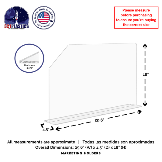 29.6"W x 18"H Sink Splash Guard Barrier
