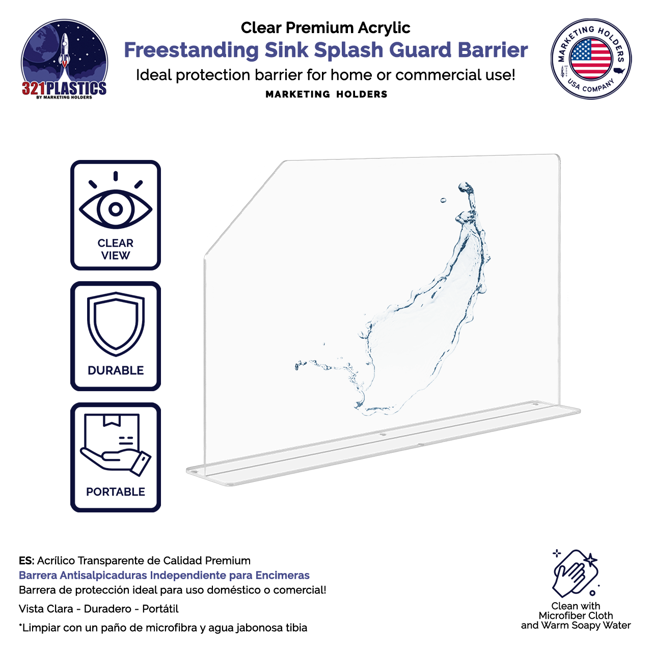 29.6"W x 18"H Sink Splash Guard Barrier