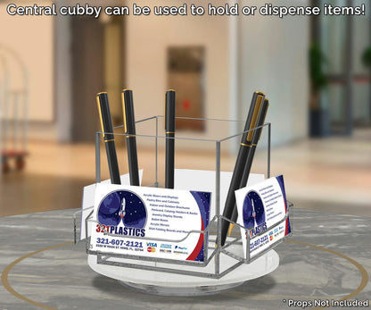 Spinning Business Card Holder with 4 Pockets and Center Storage Bin