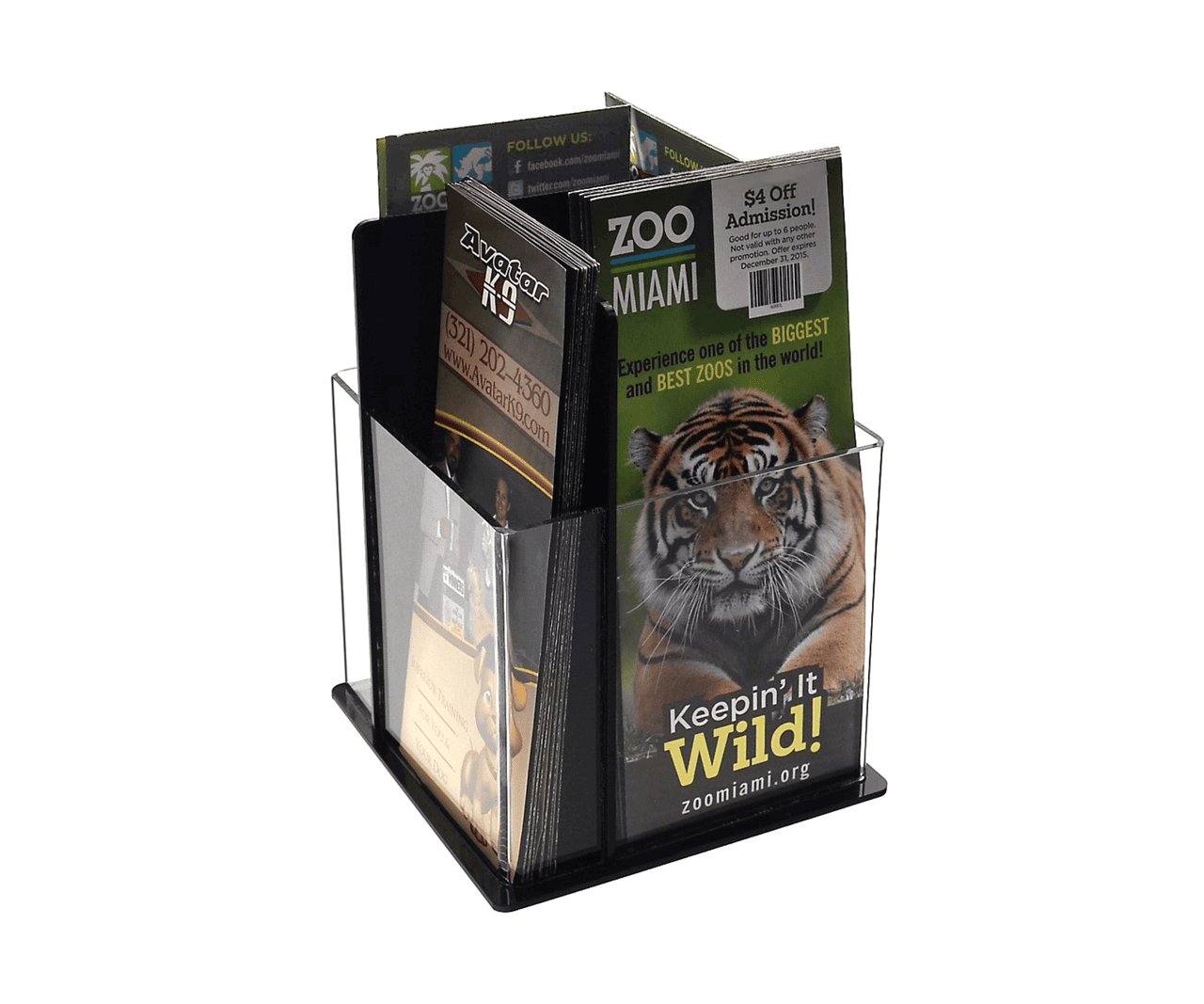 Rotating Trifold Holder for 4"W Brochures Multi Pocket Display