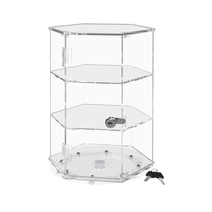 Hexagon Display Case Rotating Locking Cabinet