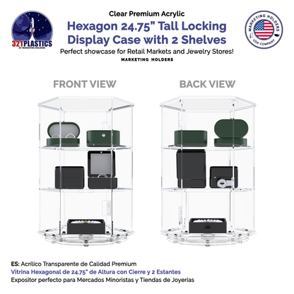 Hexagon Display Case Rotating Locking Cabinet