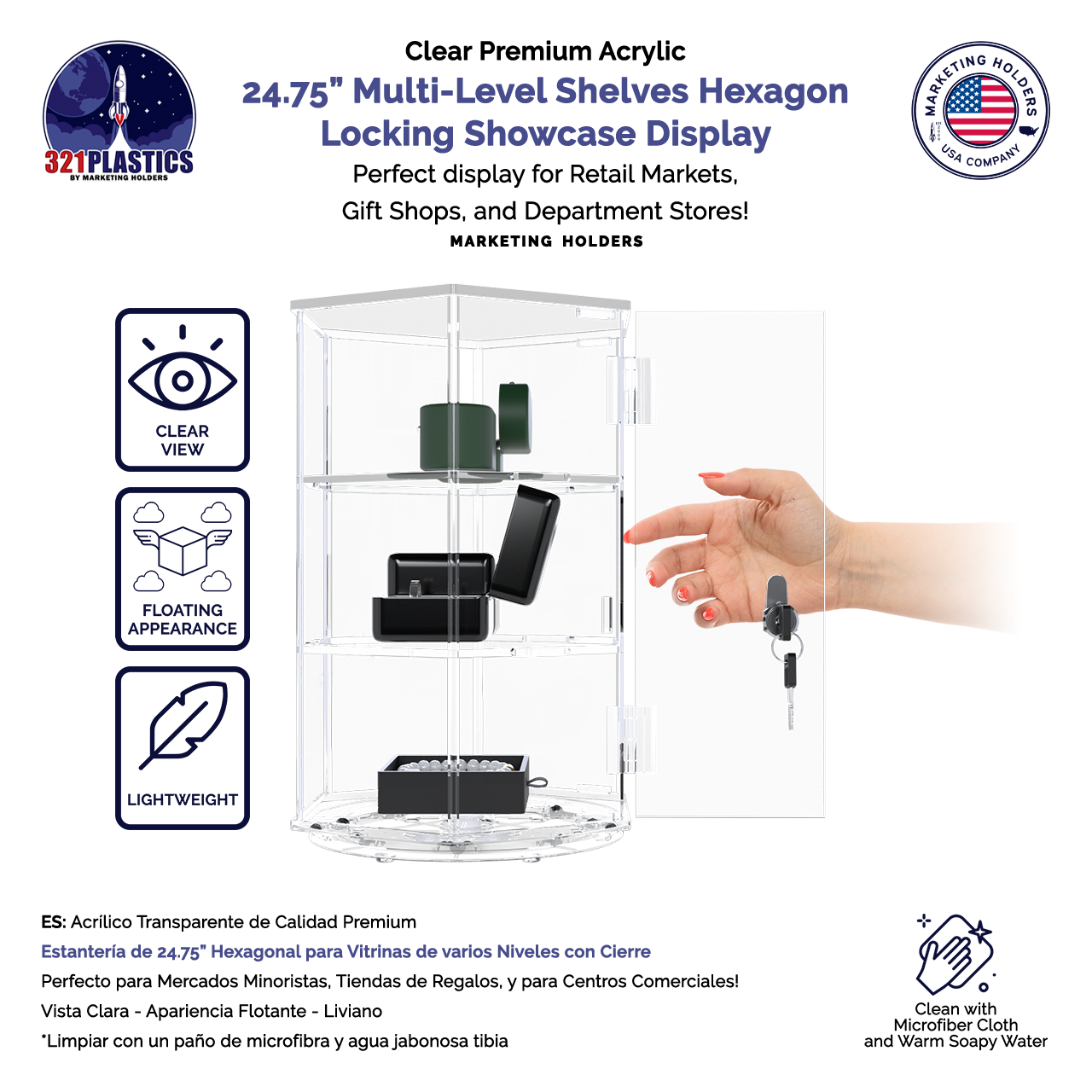 Hexagon Display Case Rotating Locking Cabinet