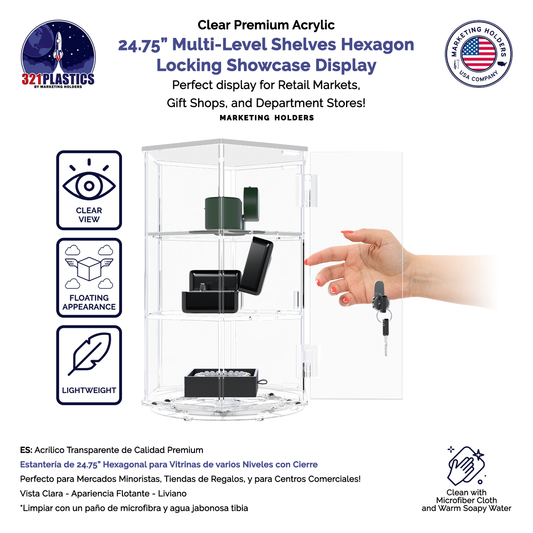 Hexagon Display Case Rotating Locking Cabinet