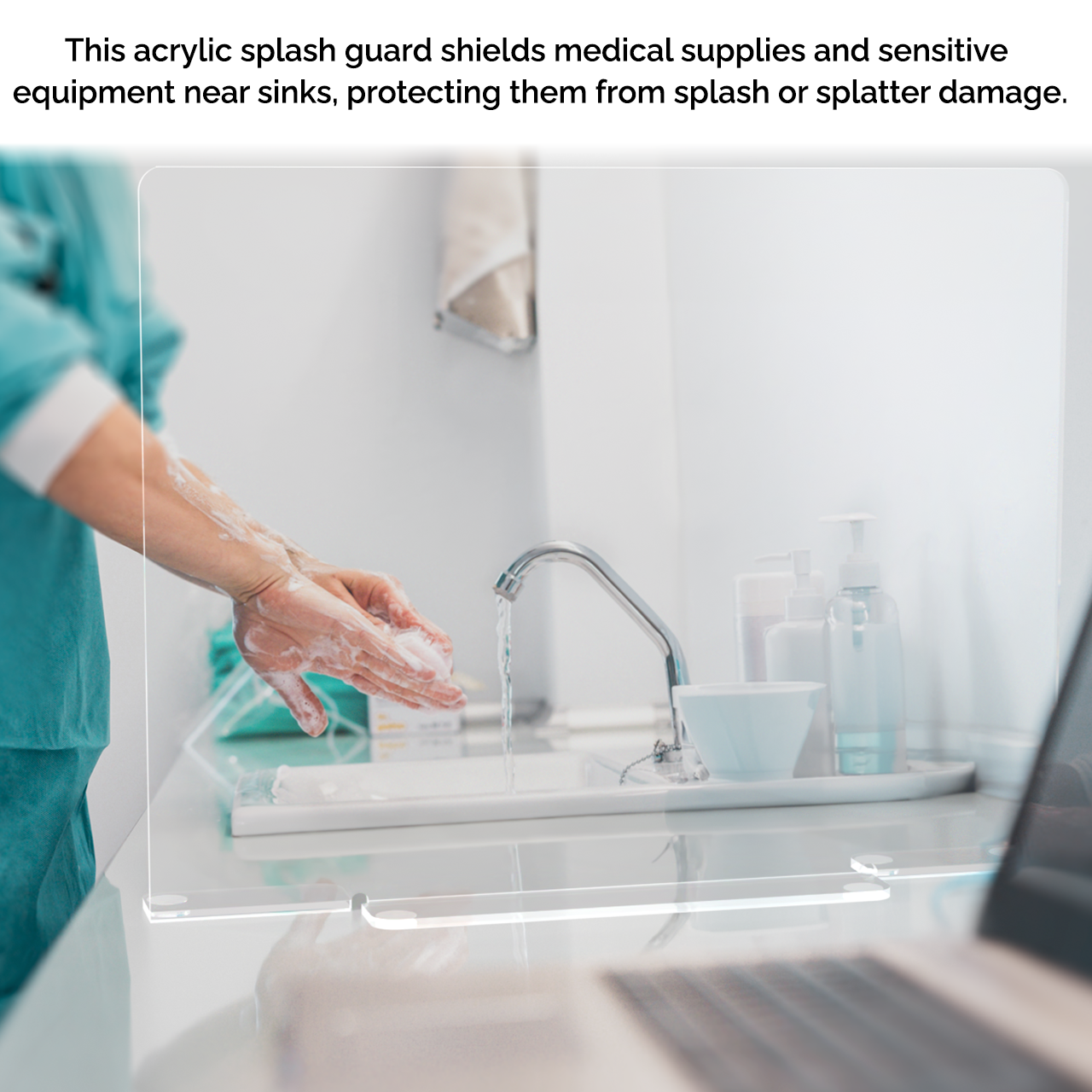 Square 19"W x 15"H Splash Guard with Feet Acrylic Sink Barrier