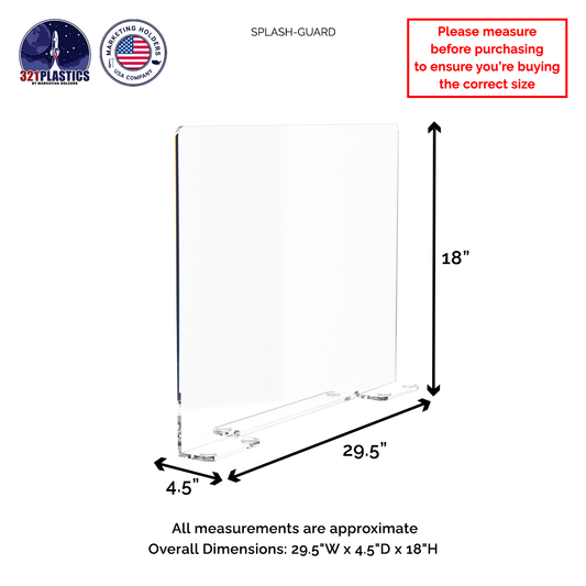 Square 29.5"W x 18"H Splash Guard with Feet Acrylic Sink Barrier