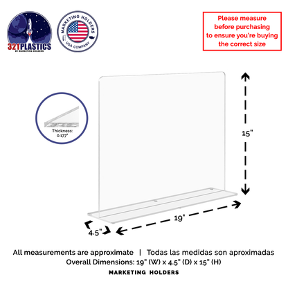 19"W x 15"H Sink Splash Guard Square Freestanding Barrier