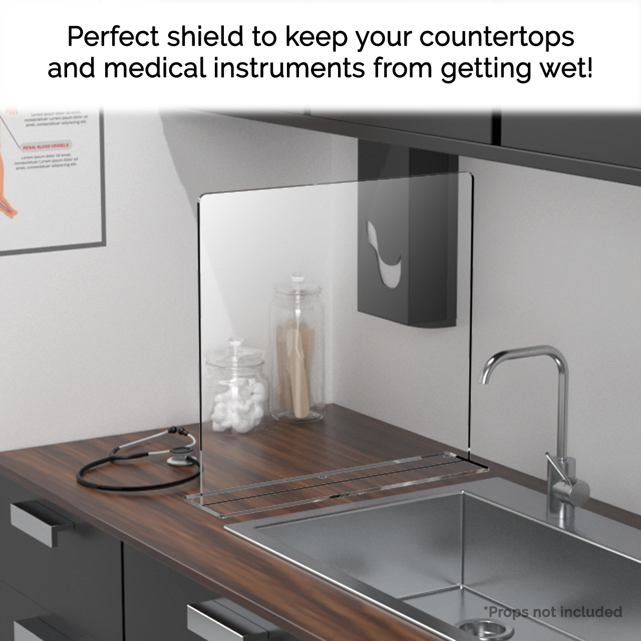 19"W x 18"H Sink Splash Guard Square Freestanding Barrier