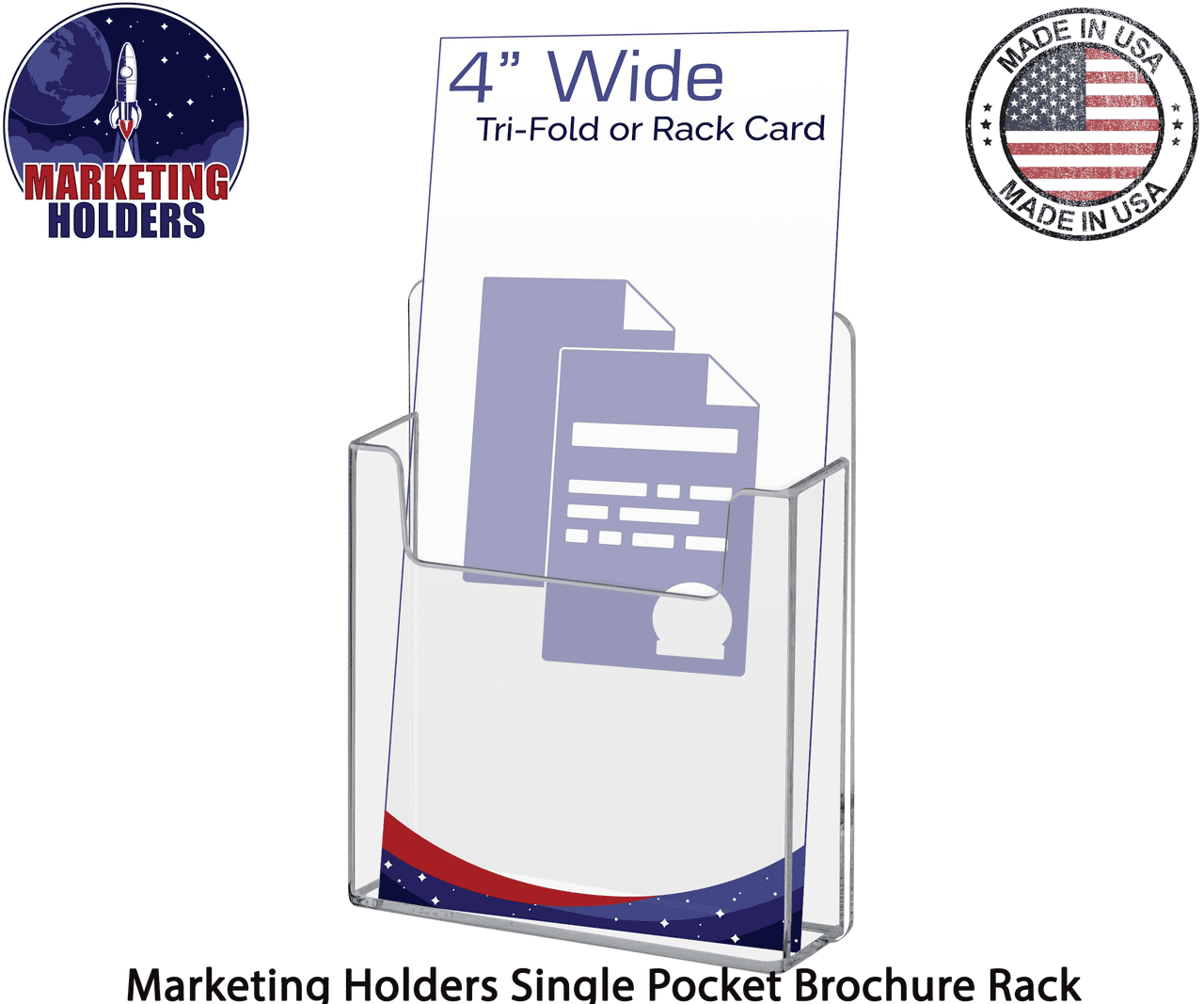 Wall Mount 1 Pocket Trifold Brochure Holder for 4"W Rack Cards